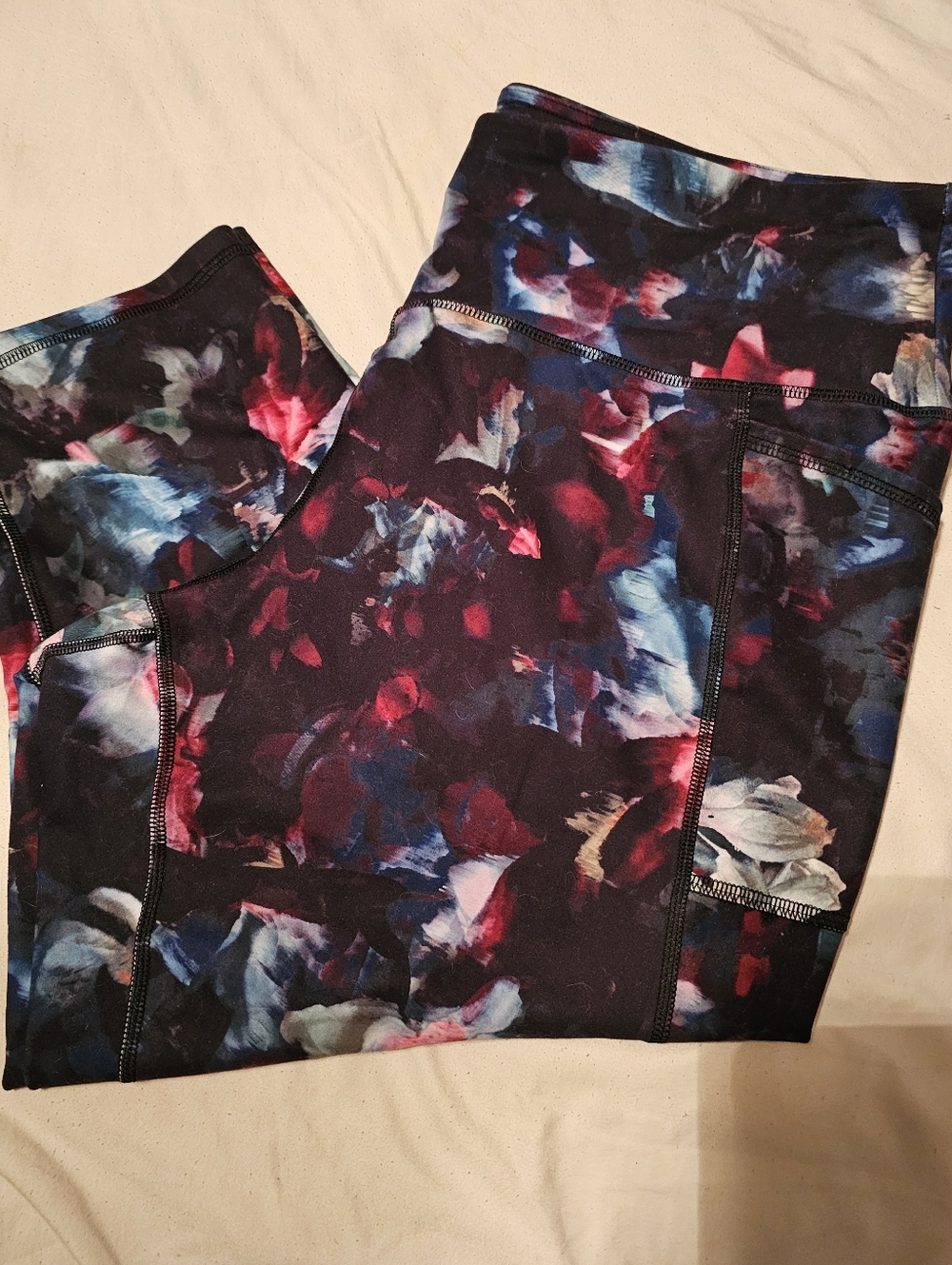 RBX Floral Print Leggings in Black with Blue, Pink and Purple Accents